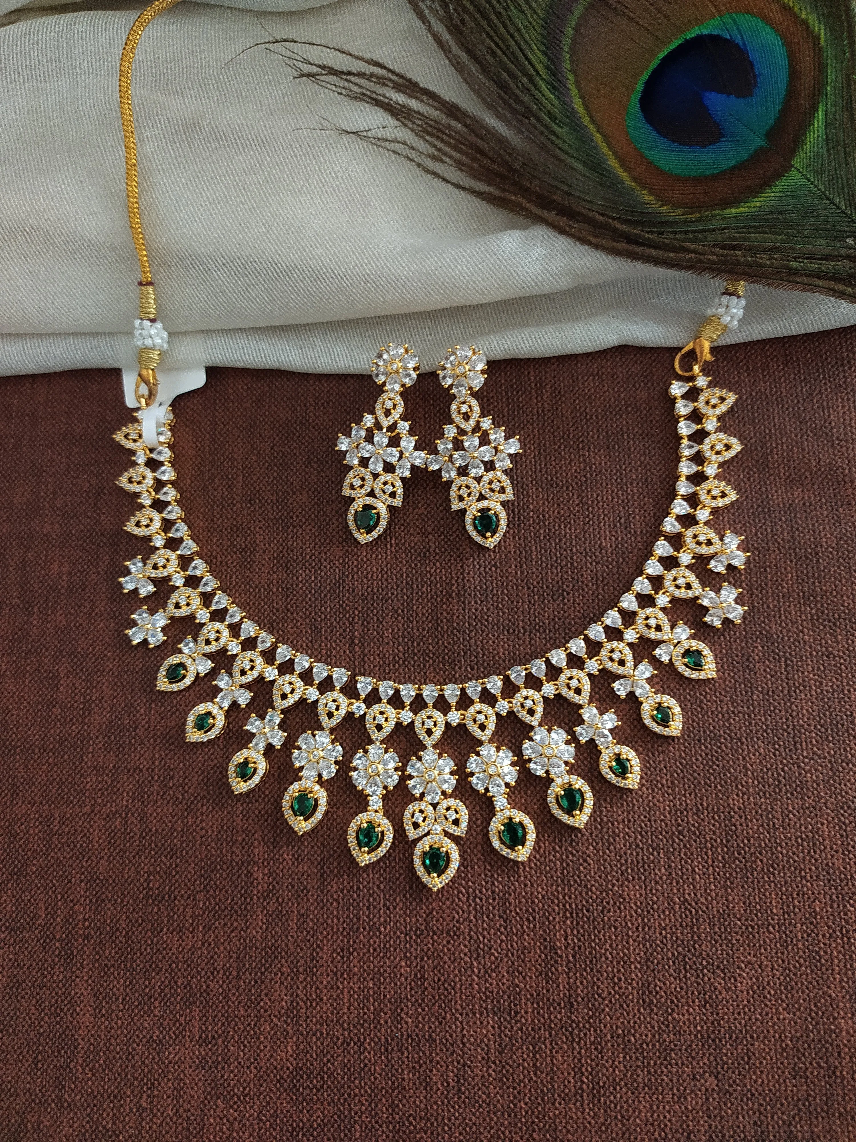 Floral Design Gold-plated Zircon Necklace Set