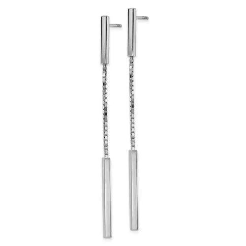 Silver Rhodium Polished Finish Bar Dangle Post Earrings
