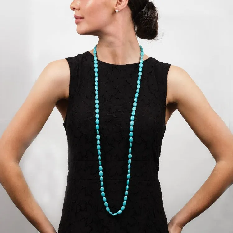 Womens Blue Turquoise Gemstone Necklace 120cm Long Sweater Chain Necklace