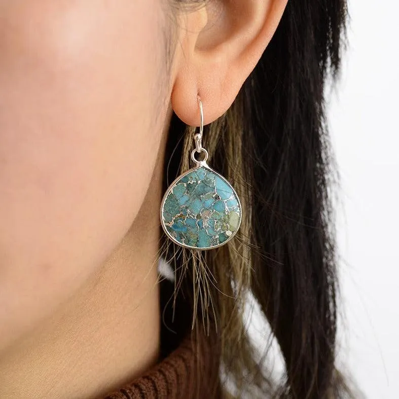 Yibirmanha Turquoise Silver Drop Earrings
